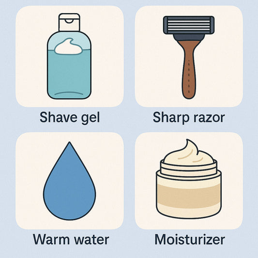 Image of shaving gel, a razor, water drop and a moisturizer. How to shave for teens